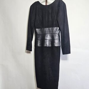 Vintage 80's VAKKO suede & leather backless dress cummerbund bustle sexy 4 FIRM